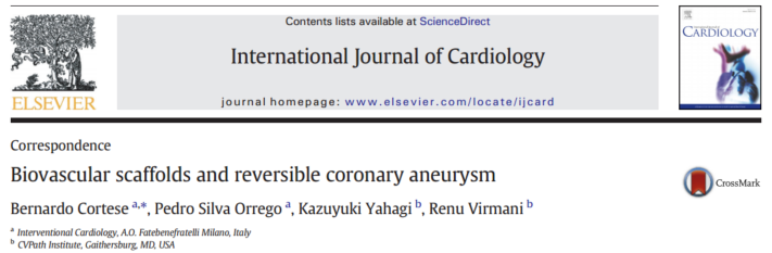 International Journal of Cardiology – Biovascular scaffolds and reversible coronary aneurysm