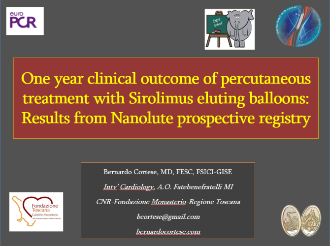 EURO PCR 2017 – One year clinical outcome of percutaneous treatment with Sirolimus eluting balloons: Results from Nanolute prospective registry