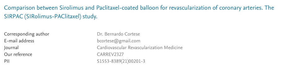 First comparison of paclitaxel vs. sirolimus DCB published